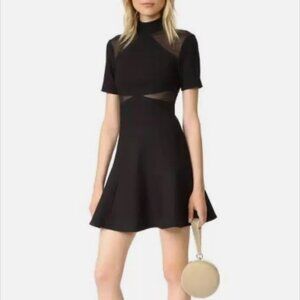 Cinq A Sept Binx Mesh Insert Black Dress Silk-Blend Sheer US 2 XS